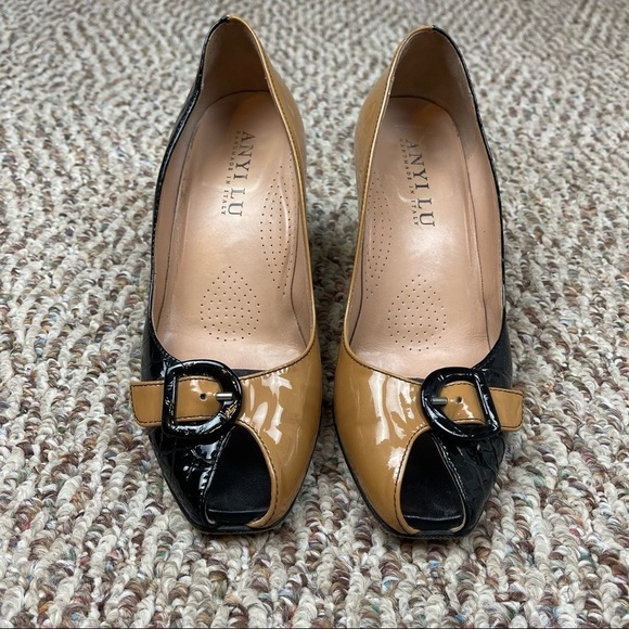 ANYI LU PATENT LEATHER PEEP TOE HEELS - Picture 3 of 10